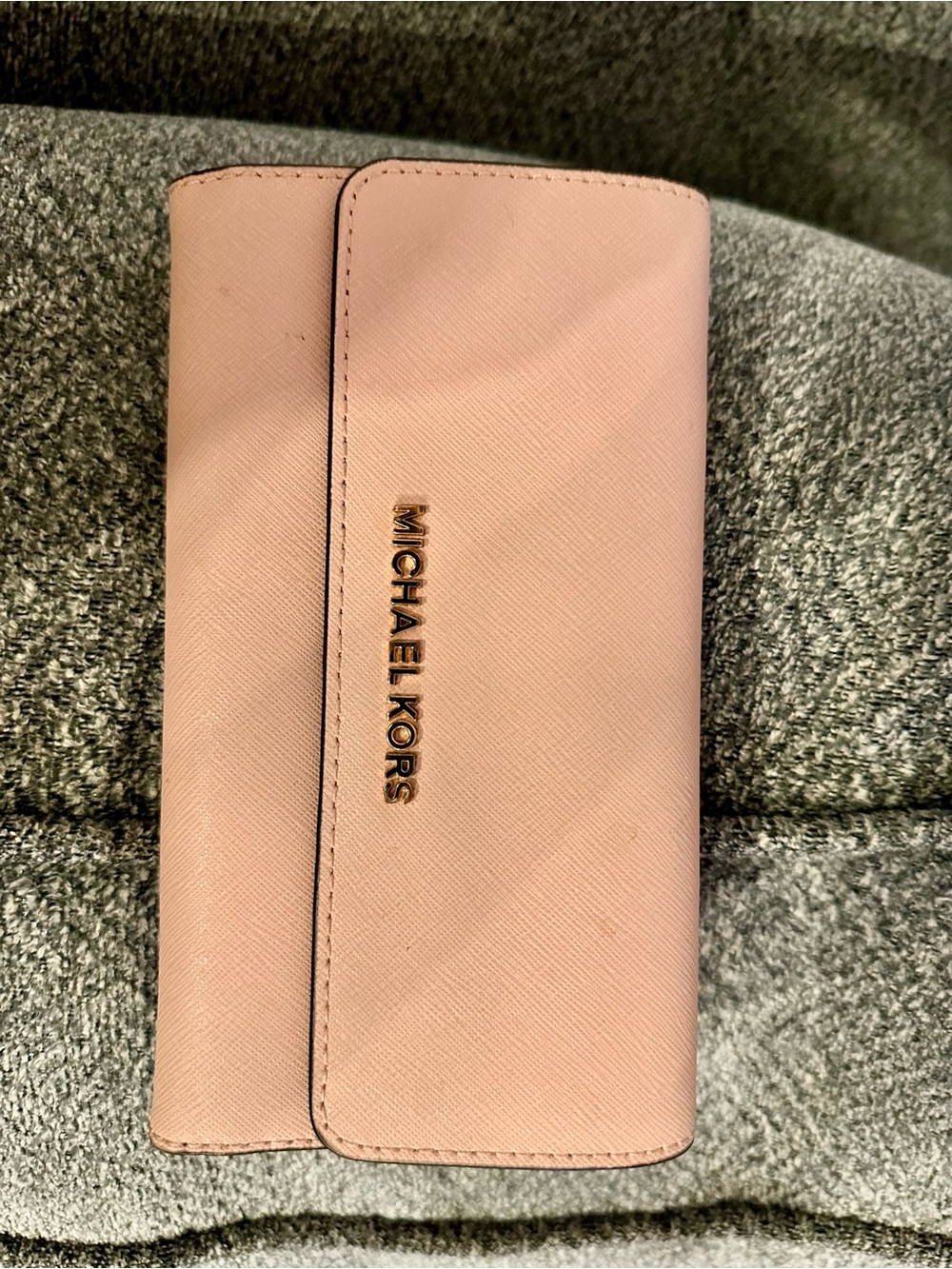 Michael Kors Pink Saffiano Leather Card Holder with Gold Logo